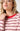 Felix Long Sleeve Red Pink Stripe close-up view featuring contrast neck binding and a neat fit design.