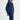 Woman wearing a blue denim outfit on a white background