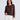 Lorrie Frill Cardigan in chocolate front view, featuring a regular fit cotton fine knit with button-through front and frill placket details paired with white pants.
