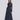 Louna maxi dress front view featuring a buttoned up front, hidden placket, and removable self covered belt in midnight sky.