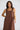 Megan Dress close-up view highlighting the square neckline, contrast topstitching details, and wide shoulder straps with gather detail.