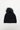 Black knit beanie with a pom-pom on a white background