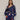 Sloan Top Navy Vintage Floral portrait view featuring pure ramie with billowed sleeves and a gathered hem.