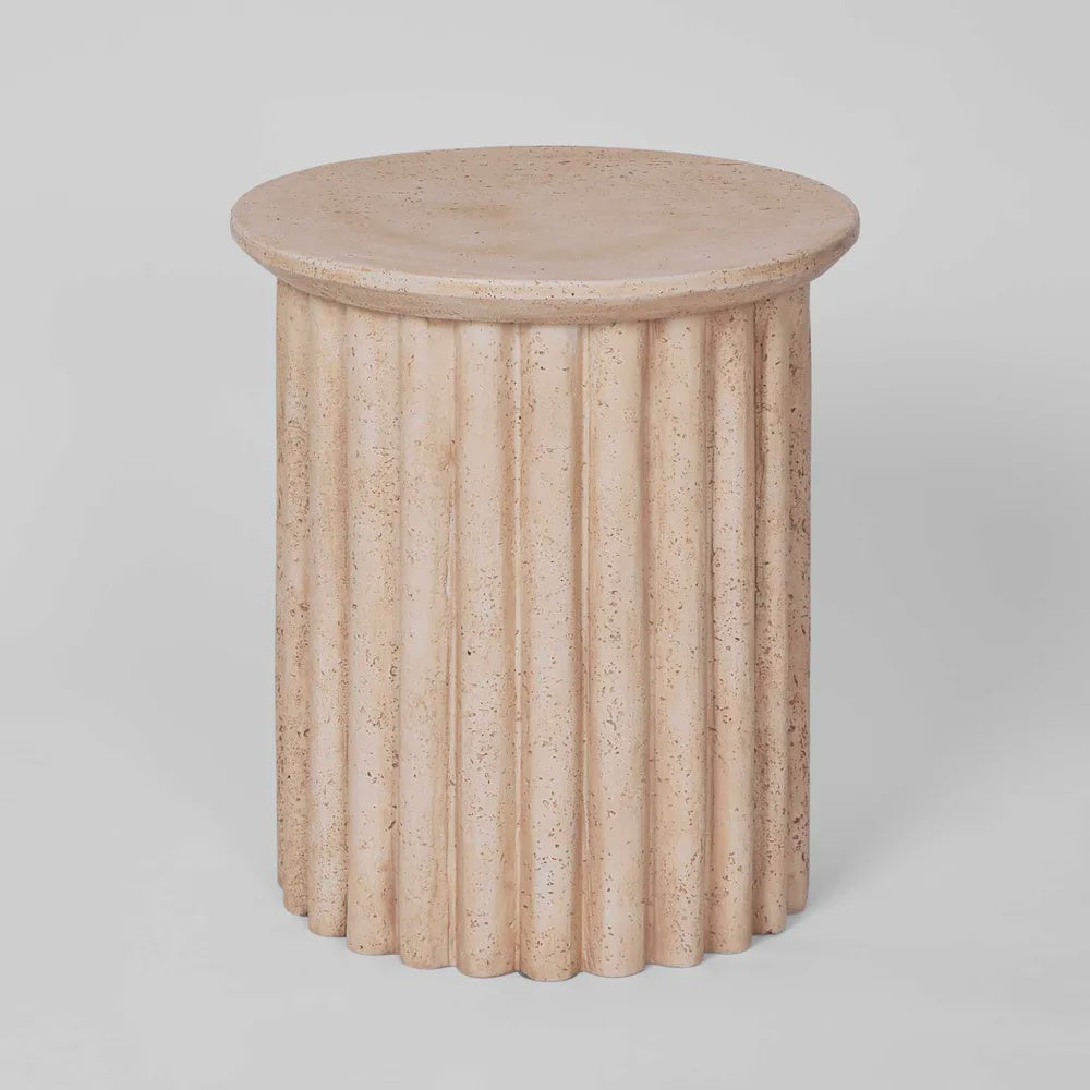 Ribbed Faux Travertine Side Table - The White Place