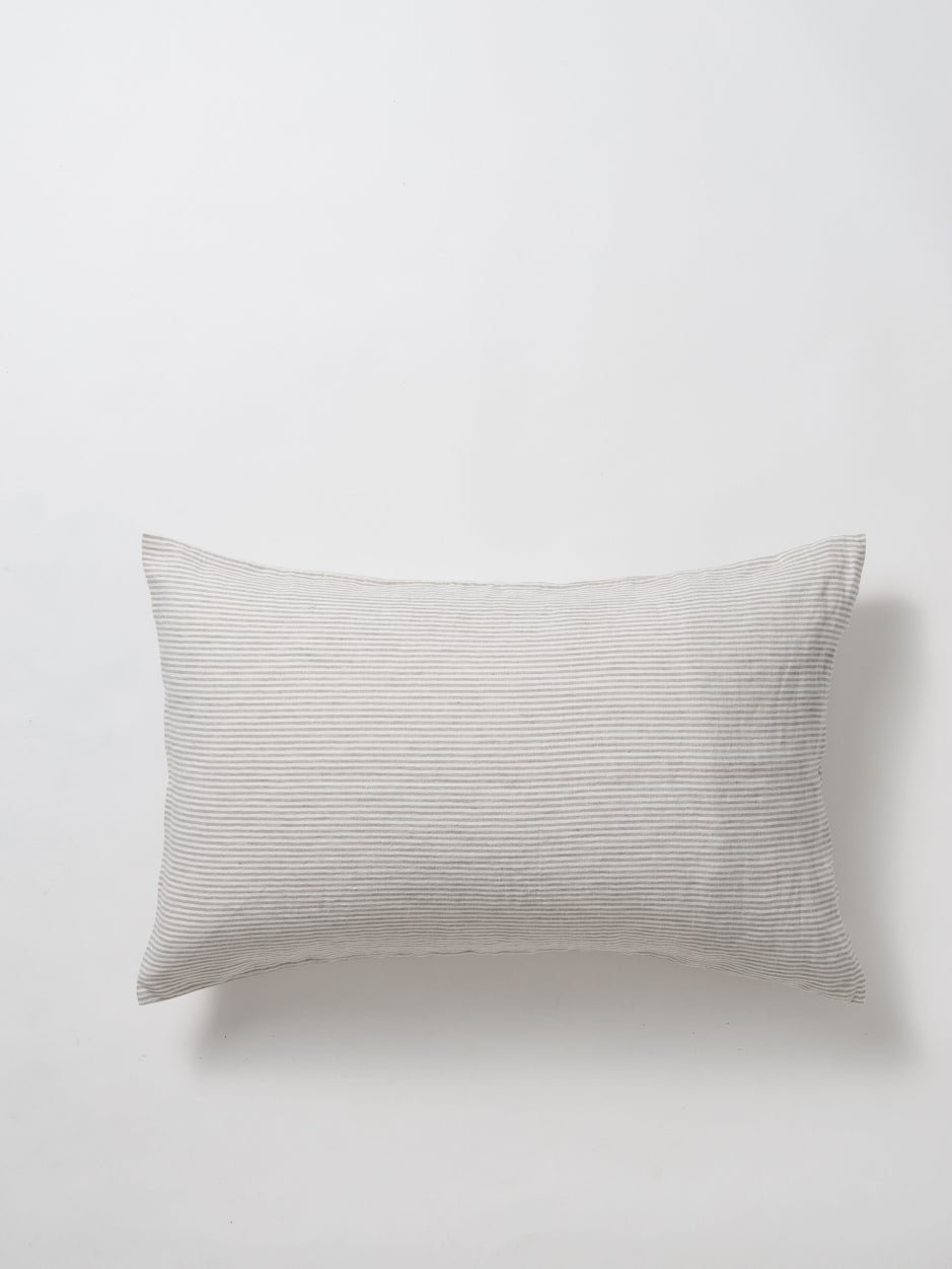 Stripe Linen Pillowcase Ash and Chalk - pair – The White Place